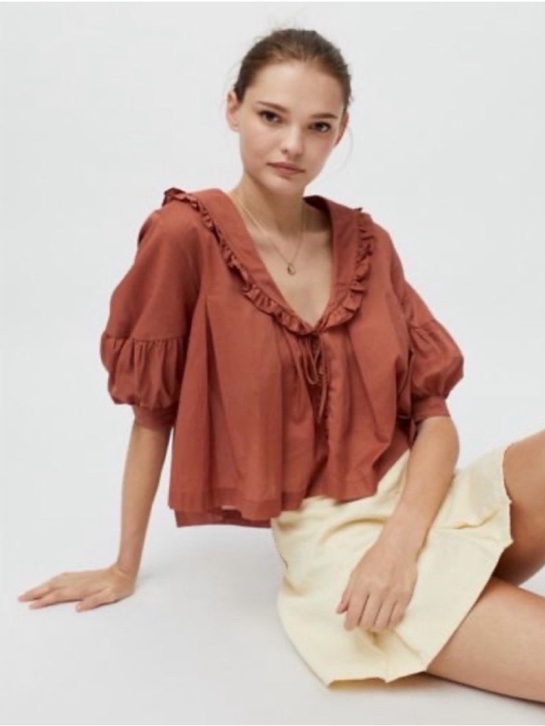 Urban Outfitters Rust Red Ruffle Tie-Front Blouse
